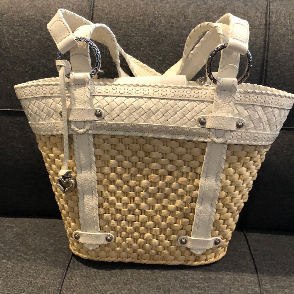 Brighton leather and straw shoulder bag